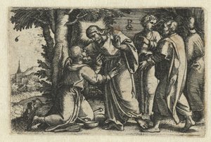 Krisztus meggyógyít egy leprást Krisztus élete (sorozat címe) alkotó: Georg Pencz