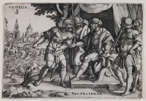 Cloelia és Porsenna etruszk király, 1536-37 körül (metszet) alkotó: Georg Pencz