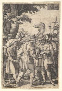 József eladta a kereskedőknek: egy szakállas férfi, aki bal kezével megragadja Józsefet, megkapja a társ..., 1546.