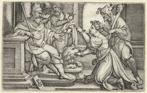 A nő eskü alatt kijelenti ártatlanságát Az Igazság Szája Bocca della Verita alkotó: Georg Pencz