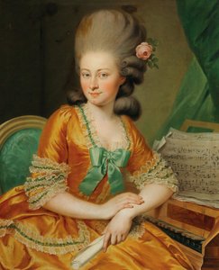 Egy énekes csembaló portréja. alkotó: Georg Weikert