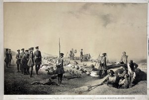 Nyikolaj Nyikolajevics és Mikael Nyikolajevics nagyhercegek az 1855. február 12-i támadást követően meglátogatják az átépítést (litográfia)