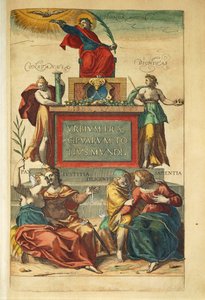 Az Egyesült Államokból származó allegorikus alakokat ábrázoló IV. kötet előlapja, Georg Braun alkotó: Georg Braun and Hogenberg Franz