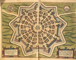 Olaszország, Palmanova, térkép, metszet a Civitates Orbis Terrarumból, Georg Braun és Franz Hogenberg, aktív Kölnben alkotó: Georg Braun and Hogenberg Franz