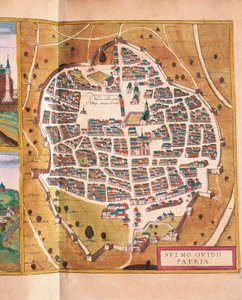 Olaszország, Sulmona, Sulmona városa Georg Braun és Franz Hogenberg Civitates Orbis Terrarum című művéből, metszet alkotó: Georg Braun and Hogenberg Franz