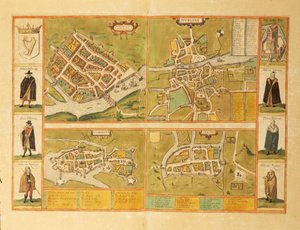 Galway, Dublin, Limerick és Cork térképe Georg Braun Civitates Orbis Terrarum című művéből alkotó: Georg Braun and Hogenberg Franz