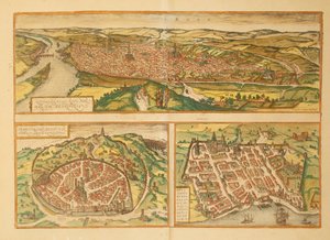 Rouen, Nimes és Bordeaux térképe a világ városaiból, Georg Braun alkotó: Georg Braun and Hogenberg Franz