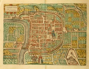 Trento térképe Georg Braun Civitates Orbis Terrarum című művéből alkotó: Georg Braun and Hogenberg Franz