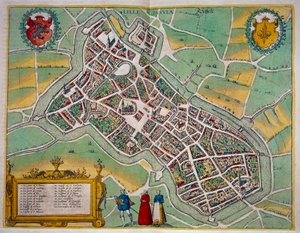 Georg Braun (1541-1622) és Frans Hogenberg (1535-1590) „” Civitates Orbis Terrarum”-ból Lille városának térképe 1572-1617 körül. Párizs, B.N.