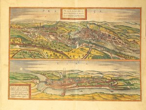Prága és Cheb, Eger a világ városaiból szerző: Georg Braun alkotó: Georg Braun and Hogenberg Franz