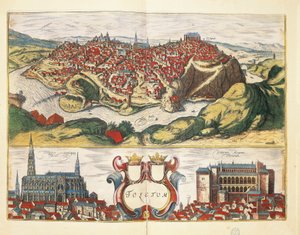 Spanyolország, Toledo, Toledo városa a Civitates Orbis Terrarumból, Georg Braun és Franz Hogenberg, metszet alkotó: Georg Braun and Hogenberg Franz