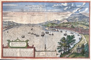 Messinai Detroit, Szicília és Calabria (Olaszország) között (metszet alkotó: Georg Braun and Hogenberg Franz