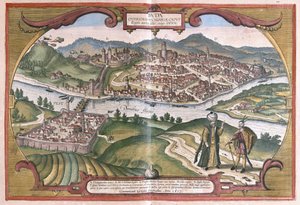 Budapest, Magyarország (metszet alkotó: Georg Braun and Hogenberg Franz