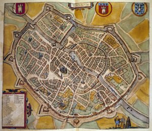 Tours város térképe Franciaországban. Metszet „Braun és Hogenberg” atlaszából” 1572 alkotó: Georg Braun and Hogenberg Franz