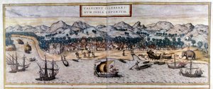 Kozhikode vagy Calicut kilátása Indiában a Braun & Hogenberg „Civitates Orbis Terrarum” atlaszából alkotó: Georg Braun and Hogenberg Franz