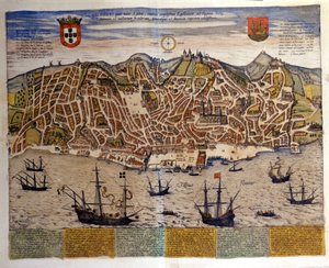 Lisszabon látképe a 16. század végén. Braun & Hogenberg „Civitates Orbis Terrarum” atlasza
