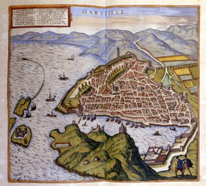Kilátás Marseille-re a Braun és Hogenberg atlaszból alkotó: Georg Braun and Hogenberg Franz