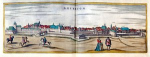 Kilátás a németországi Lipcse városára. Metszet a „Braun és Hogenberg” atlaszból a 17. század elejéről alkotó: Georg Braun and Hogenberg Franz