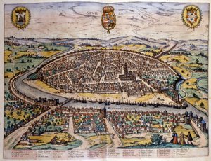 Kilátás Sevillára a Braun és Hogenberg atlaszból alkotó: Georg Braun and Hogenberg Franz