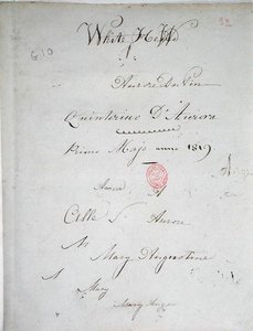 „White Hew”, Aurore Dupin jegyzetfüzetkéziratának címlapja az ő aláírásával, 1819. május (toll és tinta papíron)