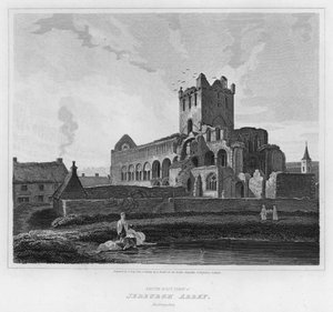 Délkeleti kilátás a Jedburgh-i apátságról, Roxburghshire (metszet)