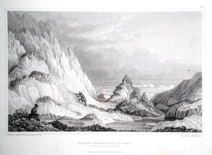 Jéghegy a jeges zátonyhoz tapadva, kilátással a tengerre, Sir John Franklin (1786-1847) „Narrative of Journey to the Shores of the Polar Sea in the Years 1819-22” című könyvéből, Edward Finden (1791-1857) metszetével megjelent 1823-28 (metszet)