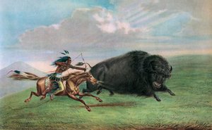 George Catlin nyomat a bivalyvadászat után, 1920 körül (szitanyomat) alkotó: George (after) Catlin