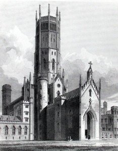 Fonthill Abbey északnyugatról, John Britton „A Fonthill Abbey grafikai és irodalmi illusztrációi”, J. Lambert metszet