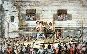 Egy 1812-ben megjelent nyomtatványból (színes litó) egy párharc a londoni ötöspályán