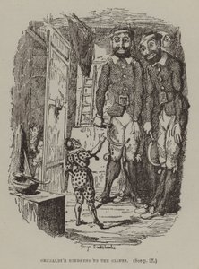 Grimaldi kedvessége az óriásokhoz (metszet) alkotó: George (after) Cruikshank