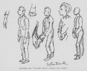 Tanulmányok az "Oliver Twist Asking for More"-hoz (metszet) alkotó: George (after) Cruikshank