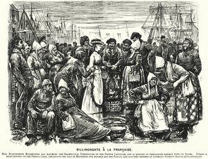 Lyukasztó rajzfilm: Billingsgate a la Francaise (metszet) alkotó: George (after) Du Maurier