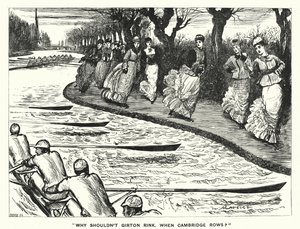 Punch rajzfilm: Miért ne Girton Rink? Mikor a Cambridge Rows? (metszés) alkotó: George (after) Du Maurier