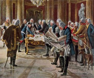 Nagy Frigyes haditanácsot tart tábornokaival, 1756. augusztus (nagyított színes litográfia) alkotó: George (after) Schobel