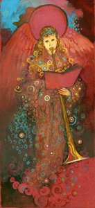 Angyal trombitával, 1970-es évek (guache a kártyán)