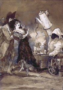 Cafe con leche caliente (Goya nyomán) (gouache gesso festett táblán)