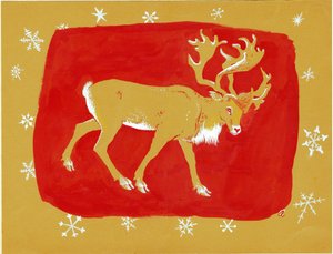 Rénszarvas, 1960-as évek (gouache színes kártyán)