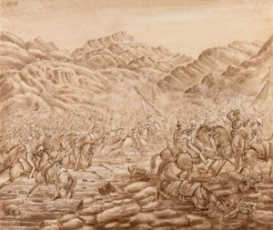 A hátsó őrség lovasságának szolgálata a tezeeni csatában alkotó: George Alfred Croly