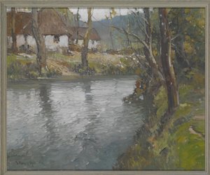 Szürke nap Normandiában, 1910 körül (olaj, vászon) alkotó: George Ames Aldrich