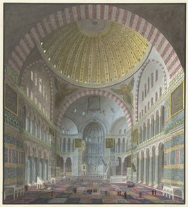 A Hagia Sophia belseje térdelő és álló törökökkel alkotó: George Antoine Prosper Marilhat