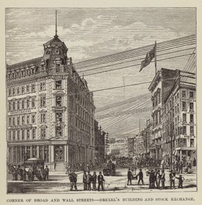 Corner of Broad and Wall Streets, Drexels Building és Stock Exchange alkotó: George Augustus Sala