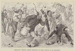 Gondok dobálják a kínai emigránsokat San Franciscóba érkezésükkor alkotó: George Augustus Sala