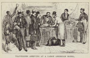 Egy nagy amerikai szállodába érkező utazók alkotó: George Augustus Sala
