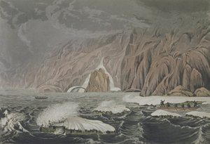 Expedíció, amely megduplázza Cape Barrow-t, 1821. július 25., Sir John Franklin (1786-1847) elbeszéléséből a Sarki-tenger partjaihoz 1819-22 között, Edward Finden (1791-1857) vésette pu.