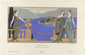 Gazette du Bon Ton, 1914 - No. 6, Pl. 57: Isola Bella/ Redfern estélyi ruhái (cím a tárgyon)