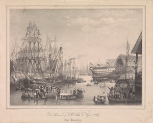 A 84 ágyús HMS "Thunderer" hajó vízre bocsátása a Woolwich-i hajógyárban alkotó: George Bryant (after) Campion