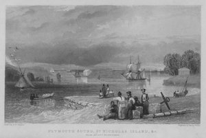 Plymouth Sound, St Nicholas Island stb. a Mount Edgecumbe-ról (metszet)
