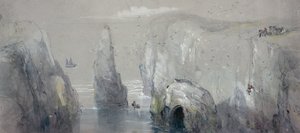Kilátás a Flamborough Headre, amelyen egy csoport férfi látható, akik sirálytojásokat gyűjtenek alkotó: George Bryant Campion