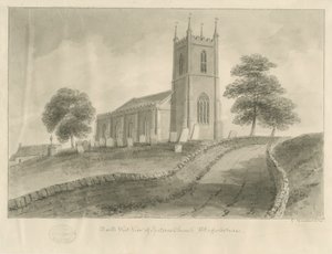 Ipstones templom: szépia rajz alkotó: George Buckler