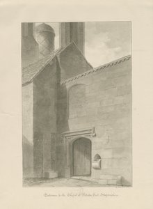 Pillaton Hall - Kápolna bejárata: szépia rajz alkotó: George Buckler